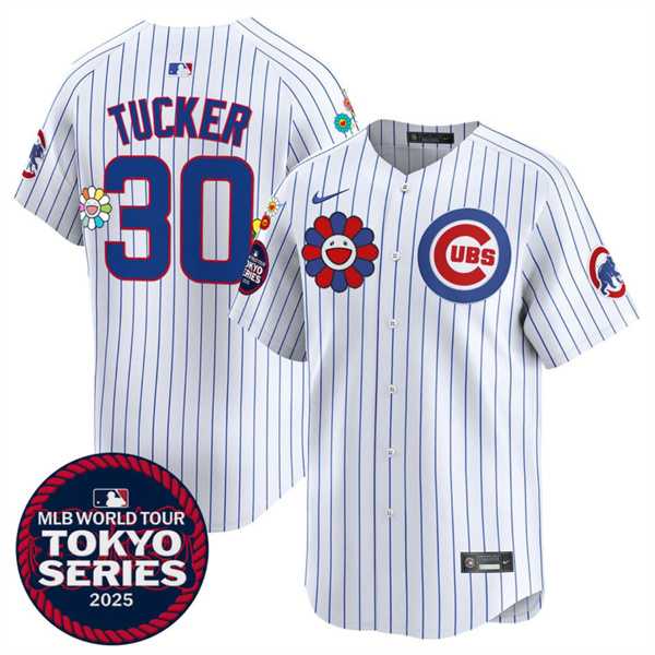 Mens Chicago Cubs #30 Kyle Tucker White 2025 Tokyo Series Limited Stitched Jersey Dzhi